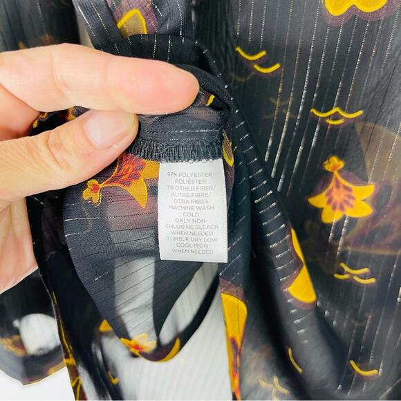 Loft black yellow floral stripe metallic semi sheer popover top medium - Picture 5 of 6